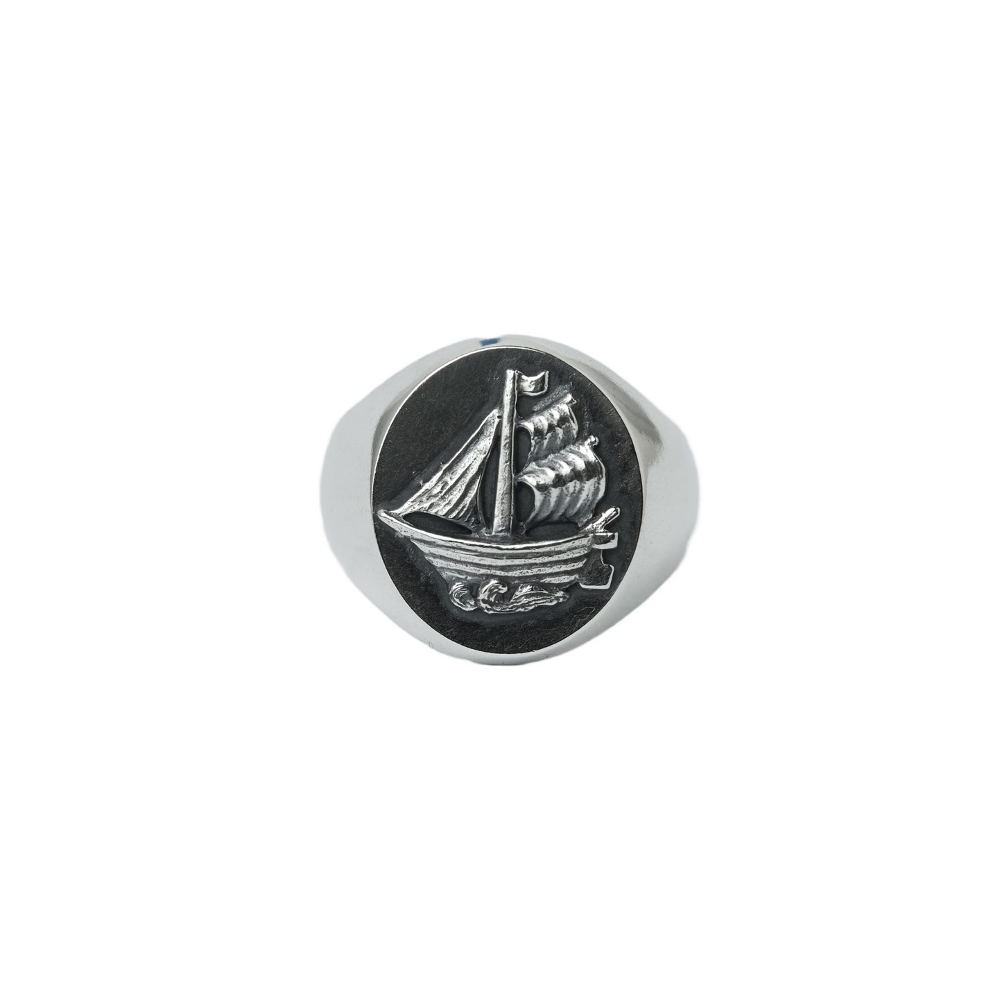 Sailing ship oval signet ring