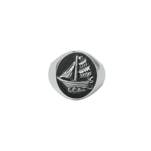 Sailing ship oval signet ring