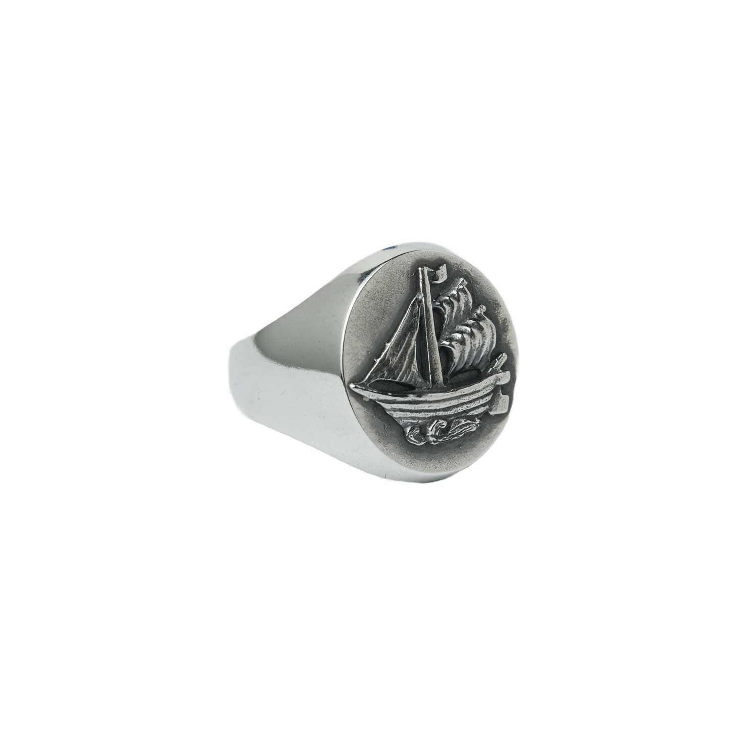 Sailing ship oval signet ring