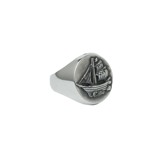 Sailing ship oval signet ring