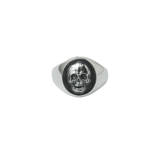 Human skull oval signet ring