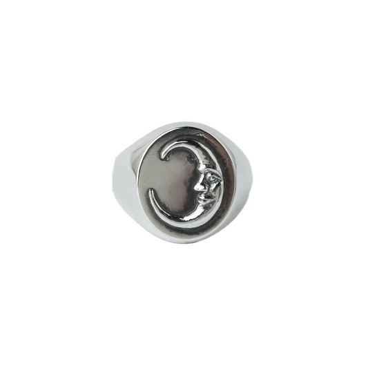 Crescent moon face oval signet ring