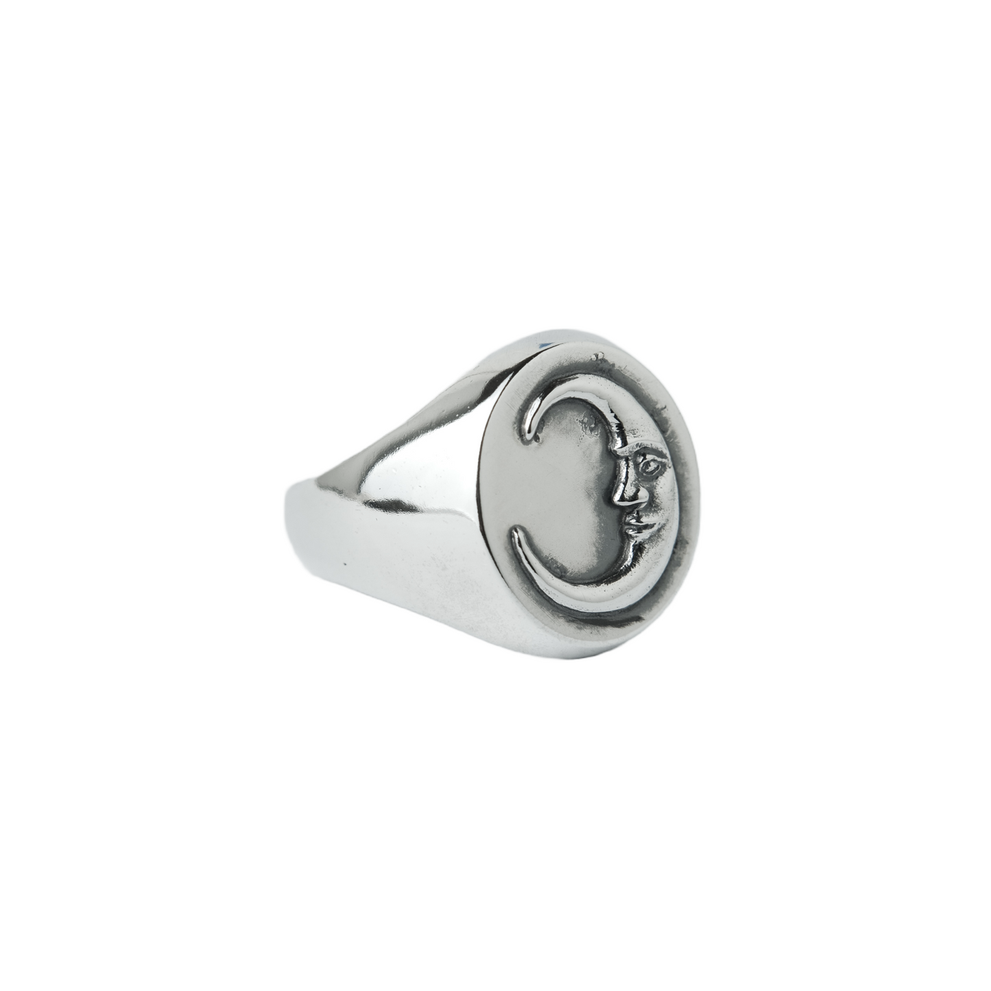 Crescent moon face oval signet ring