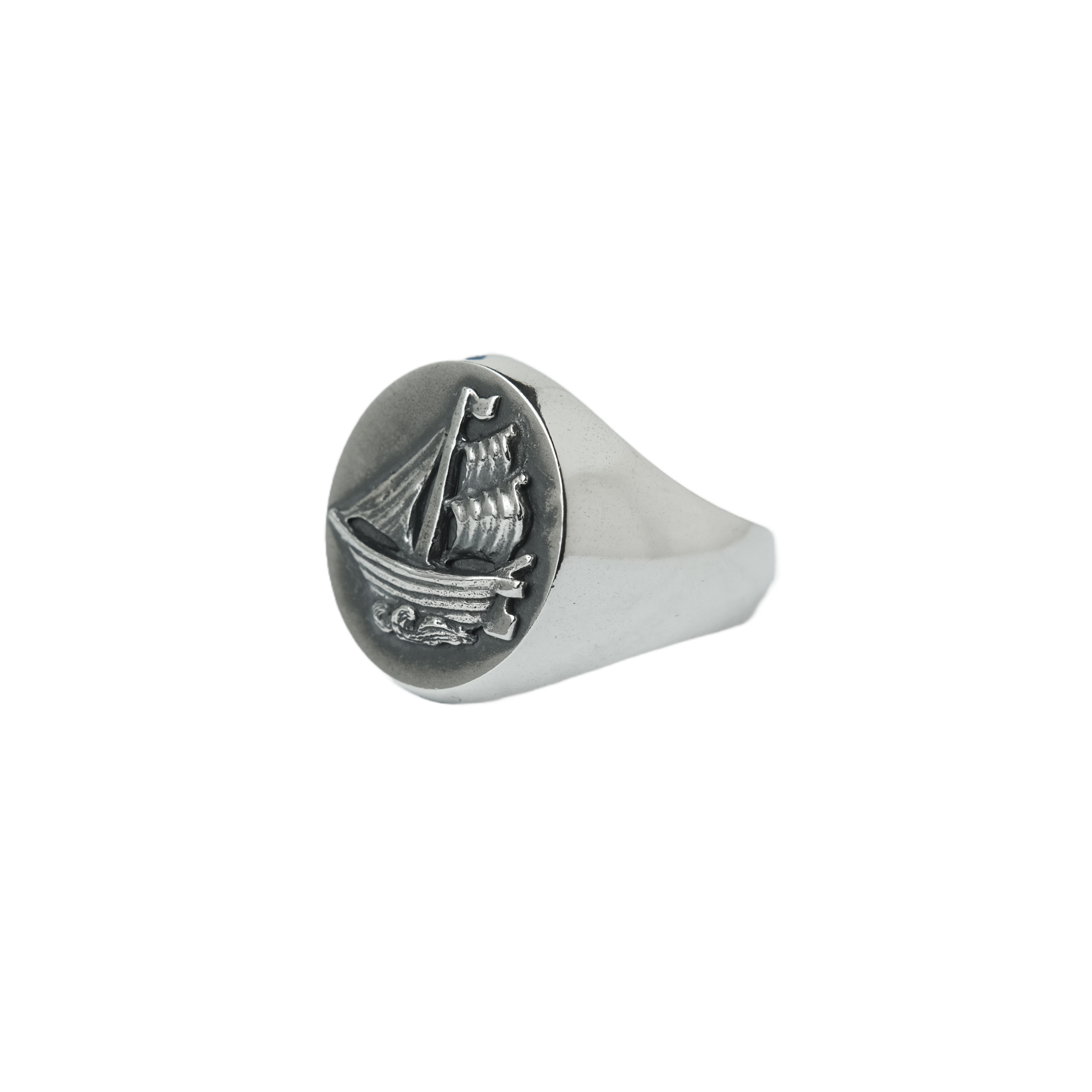 Sailing ship oval signet ring