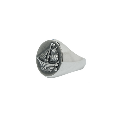 Sailing ship oval signet ring