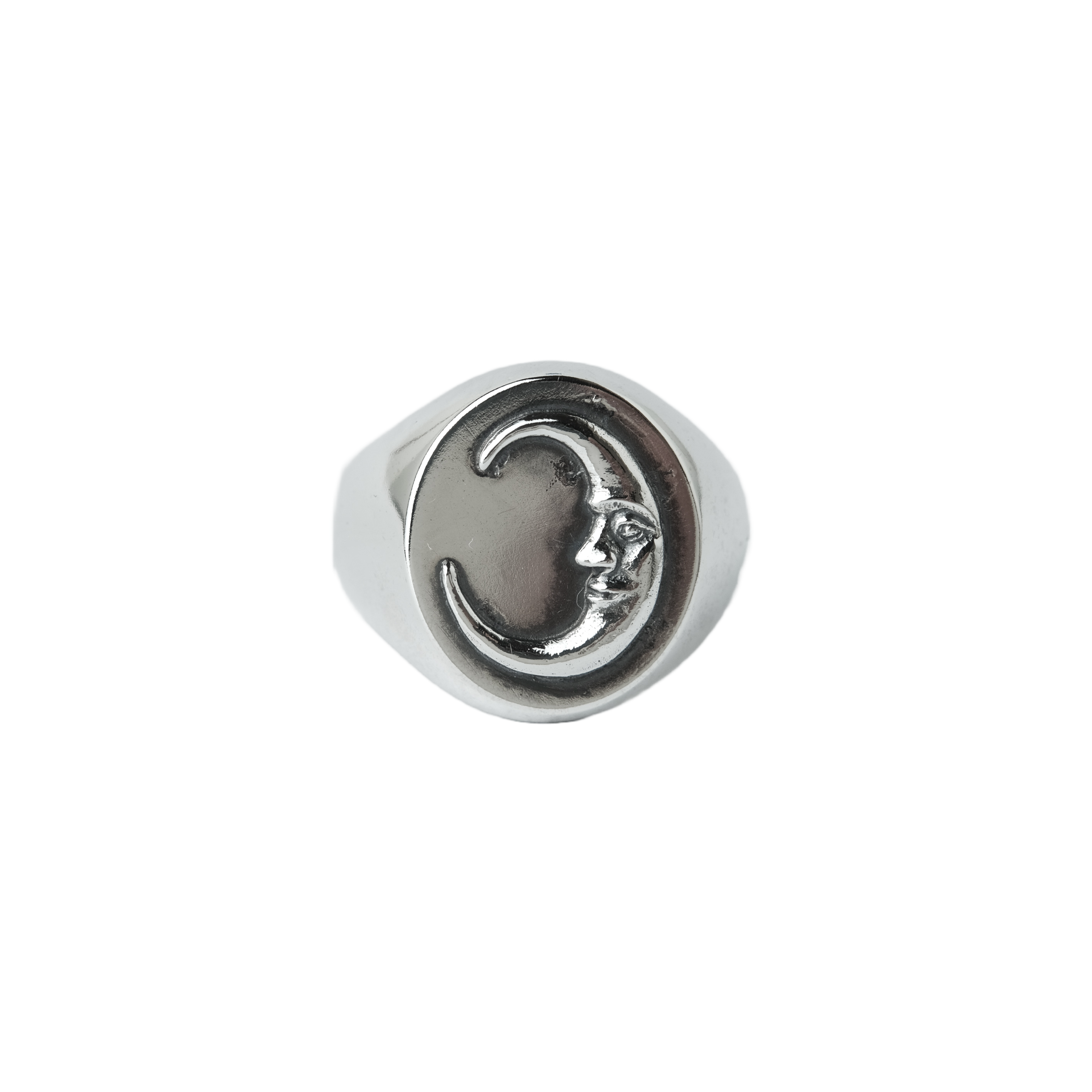 Crescent moon face oval signet ring